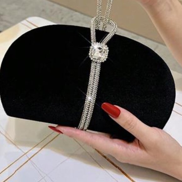 Sparkly Black Velvet Rhinestone Evening Bag